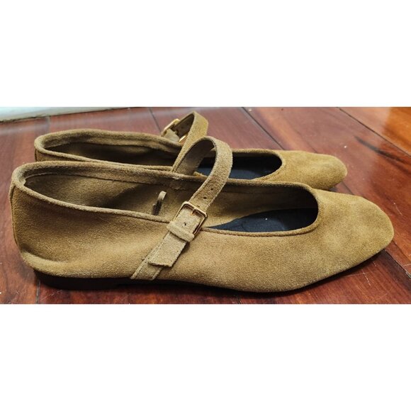 ZARA Women’s Suede Mary Jane Flats Brown Tan Ballet Shoes Size 40 Buckle Strap - Picture 6 of 14